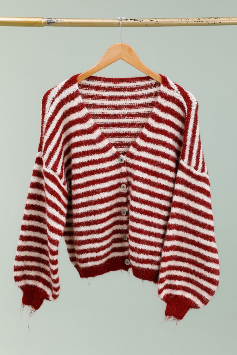 Isemarkt Cardigan bordeaux / weiß