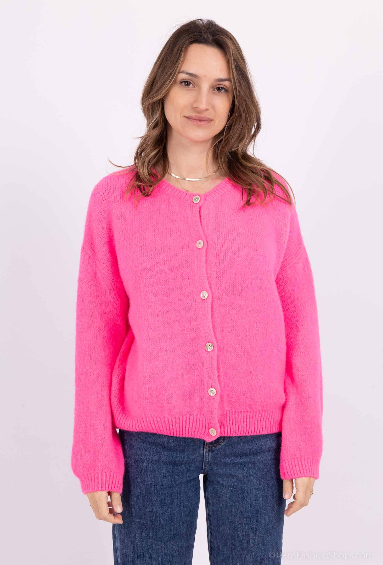 Isemarkt Cardigan aus Baby-Alpaka : Neonpink