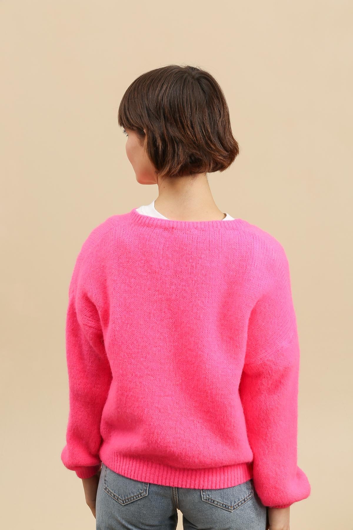 Isemarkt Cardigan aus Baby-Alpaka : Neonpink